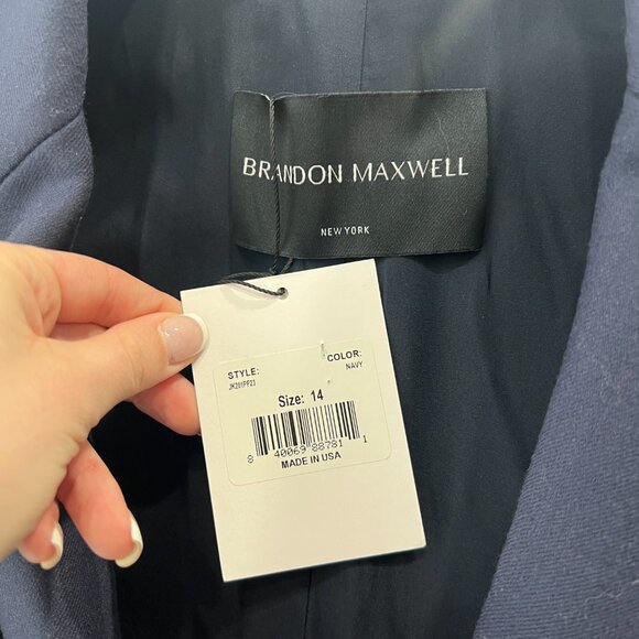 $2495 NWT Brandon Maxwell Navy Blue Larsa Stretch Wool Blazer Jacket size 14 - Picture 8 of 9